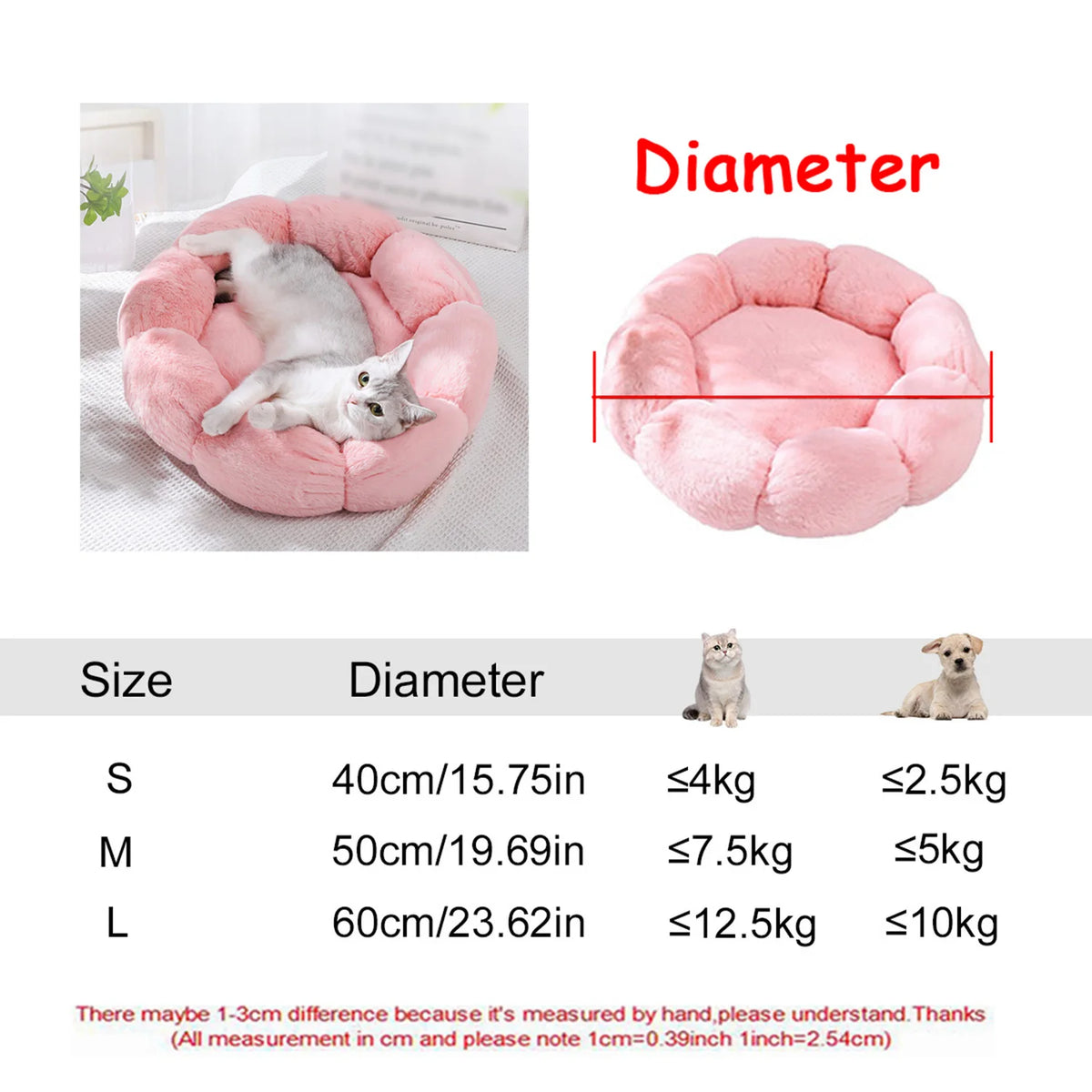 Machine Washable Donut Dog Bed, Plush Round Bed in 6 Sizes