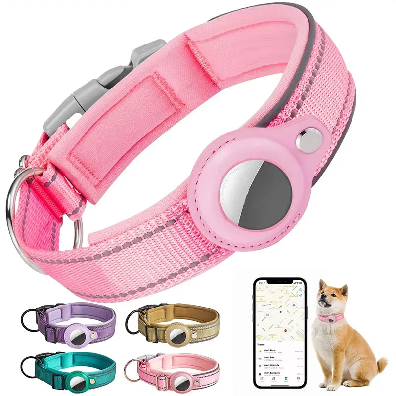 Reflective AirTag Dog Collar with Padded Neoprene Lining, S to XL