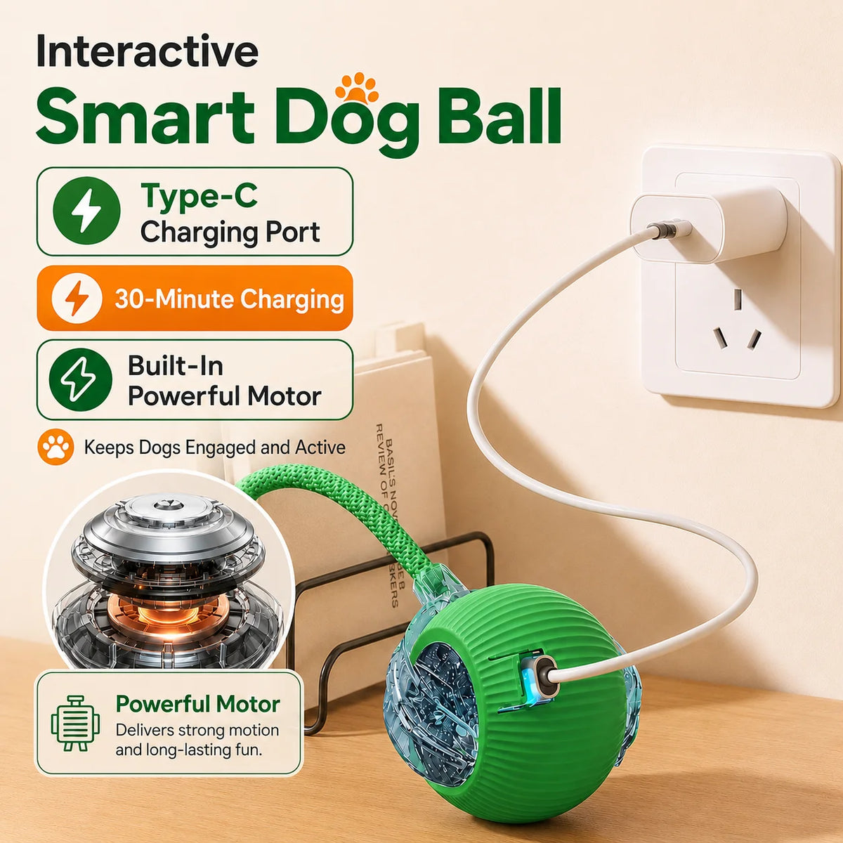 Automatic Rolling Ball Toy for Dogs, Rechargeable with 3 Modes