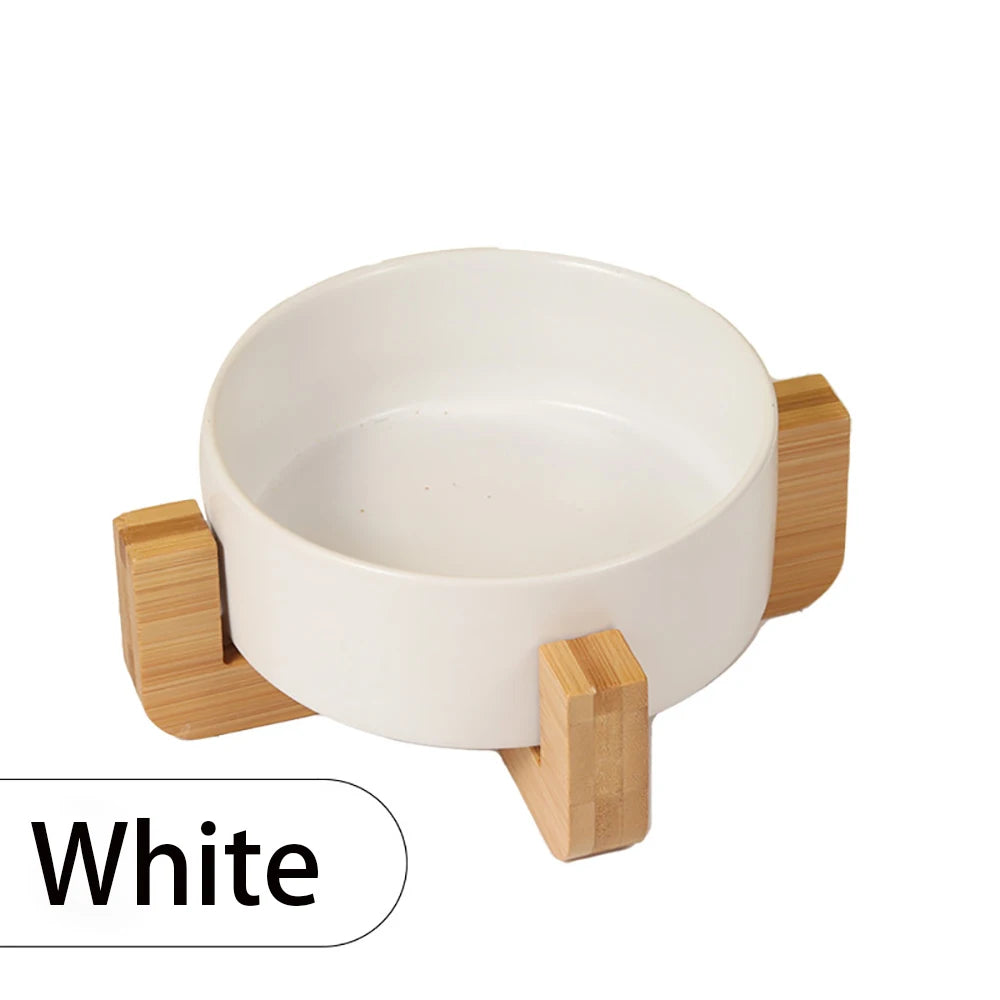 Personalized Ceramic Pet Bowl with Wood Stand for Cats and Small Dogs