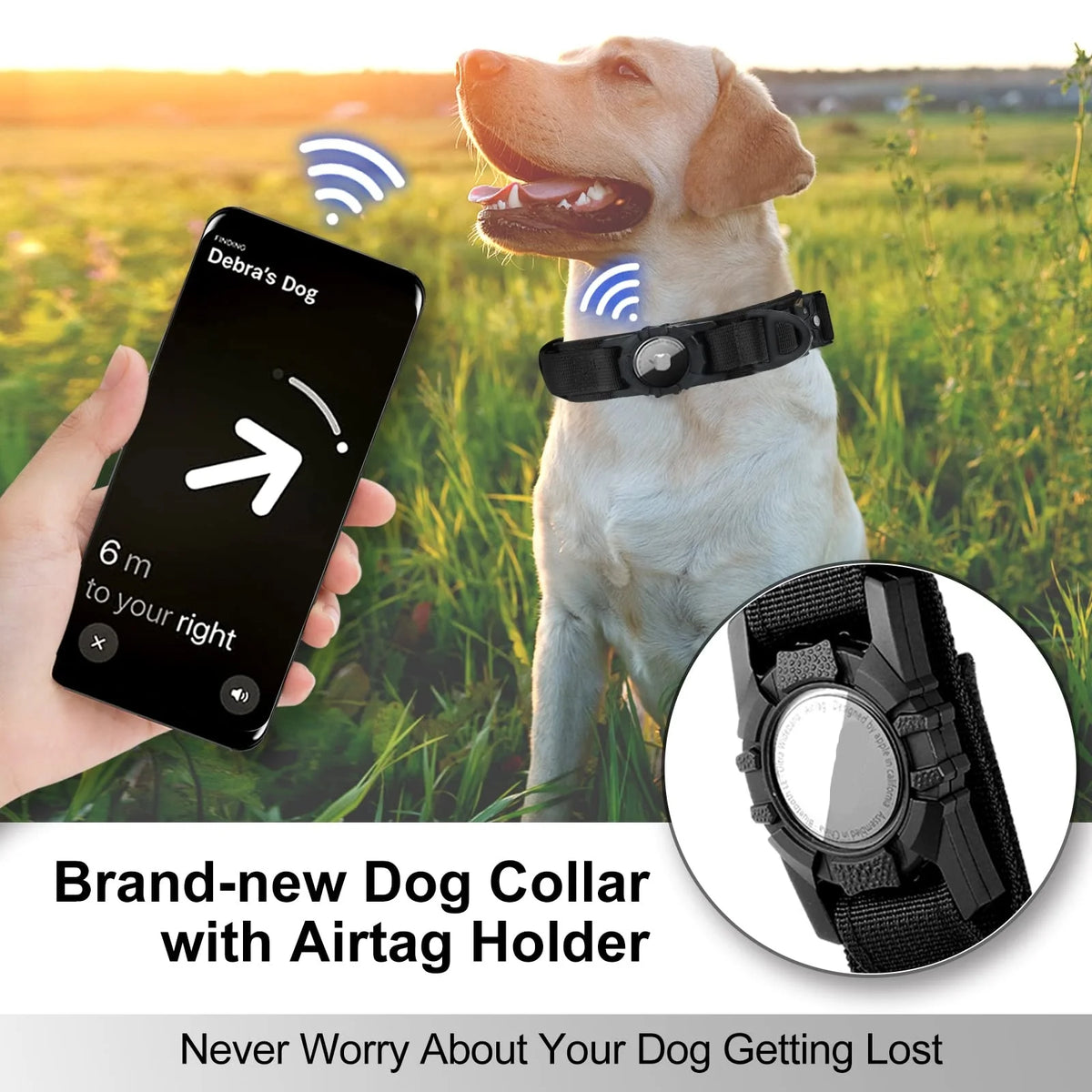 1000D Tactical AirTag Dog Collar with Control Handle