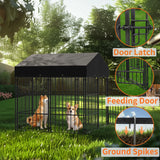 Outdoor Dog Kennel with Roof, Heavy Duty Metal Run