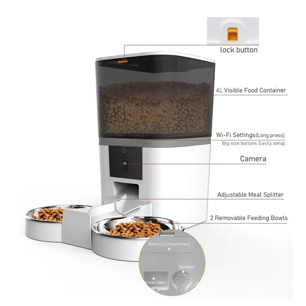 Automatic Dog Feeder with Camera and App Control, 4L