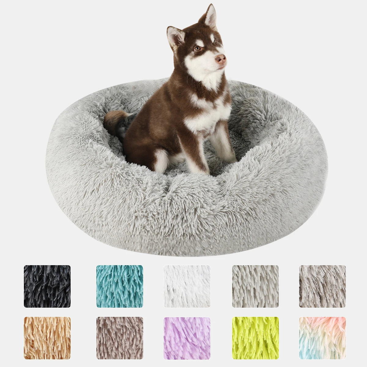 Fluffy Donut Dog Bed, Round Plush Bed for Small to Large Dogs