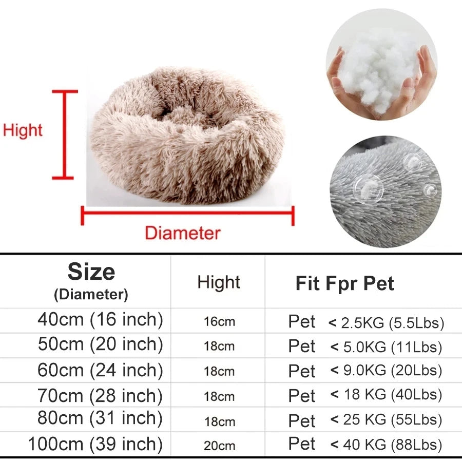 Fluffy Donut Dog Bed, Round Plush Bed for Small to Large Dogs