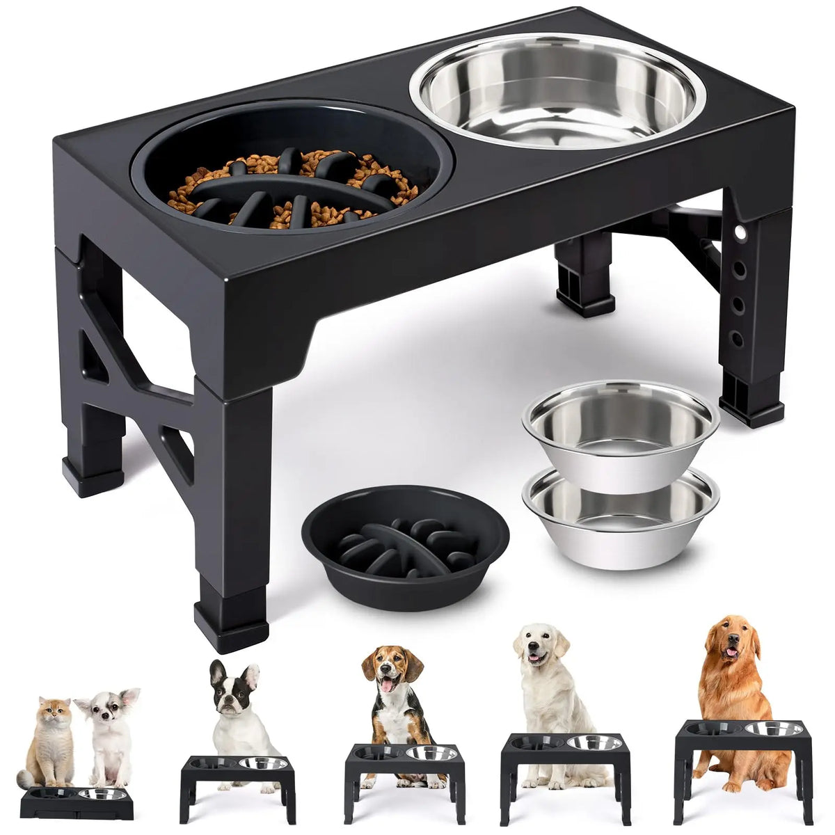 Adjustable Height Elevated Dog Feeder with Double Stainless Bowls