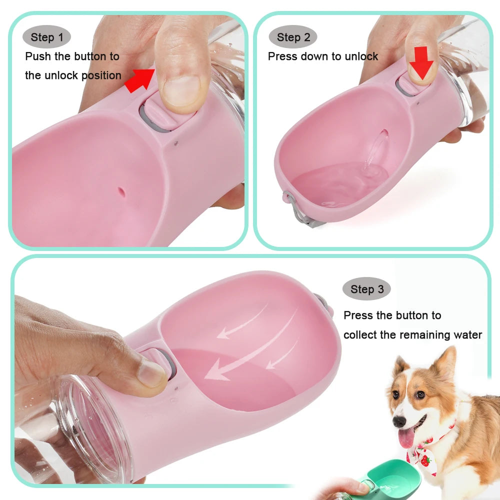 Portable Dog Water Bottle with Bowl, 12 oz or 18 oz