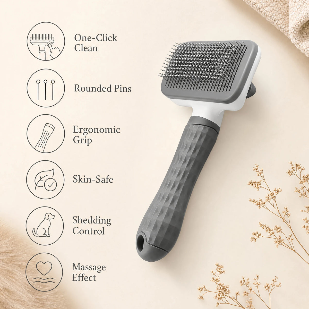 Self-Cleaning Slicker Brush for Dogs and Cats with Retracting Pins