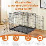 48 Inch Double Door Folding Dog Crate with Leak-Proof Tray