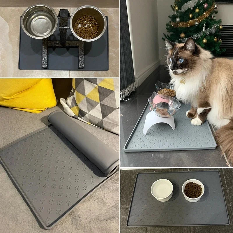 Silicone Dog Food Mat with Raised Edge, Waterproof