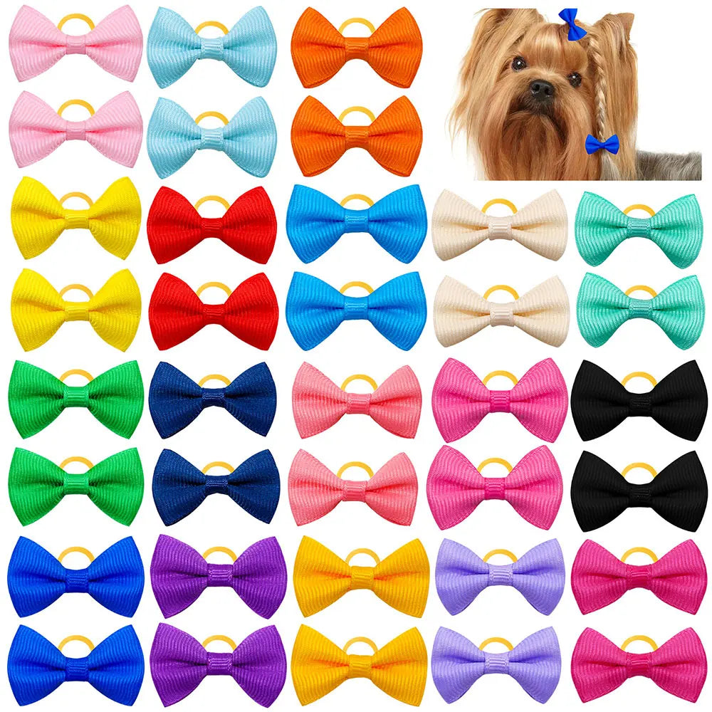 Dog Hair Bows with Rubber Bands, Mixed Colors, 10 to 30 Pack