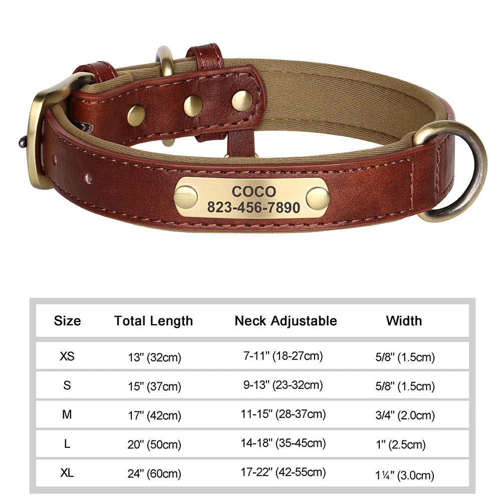 Personalized Dog Collar with Free Engraved ID Tag, PU Leather