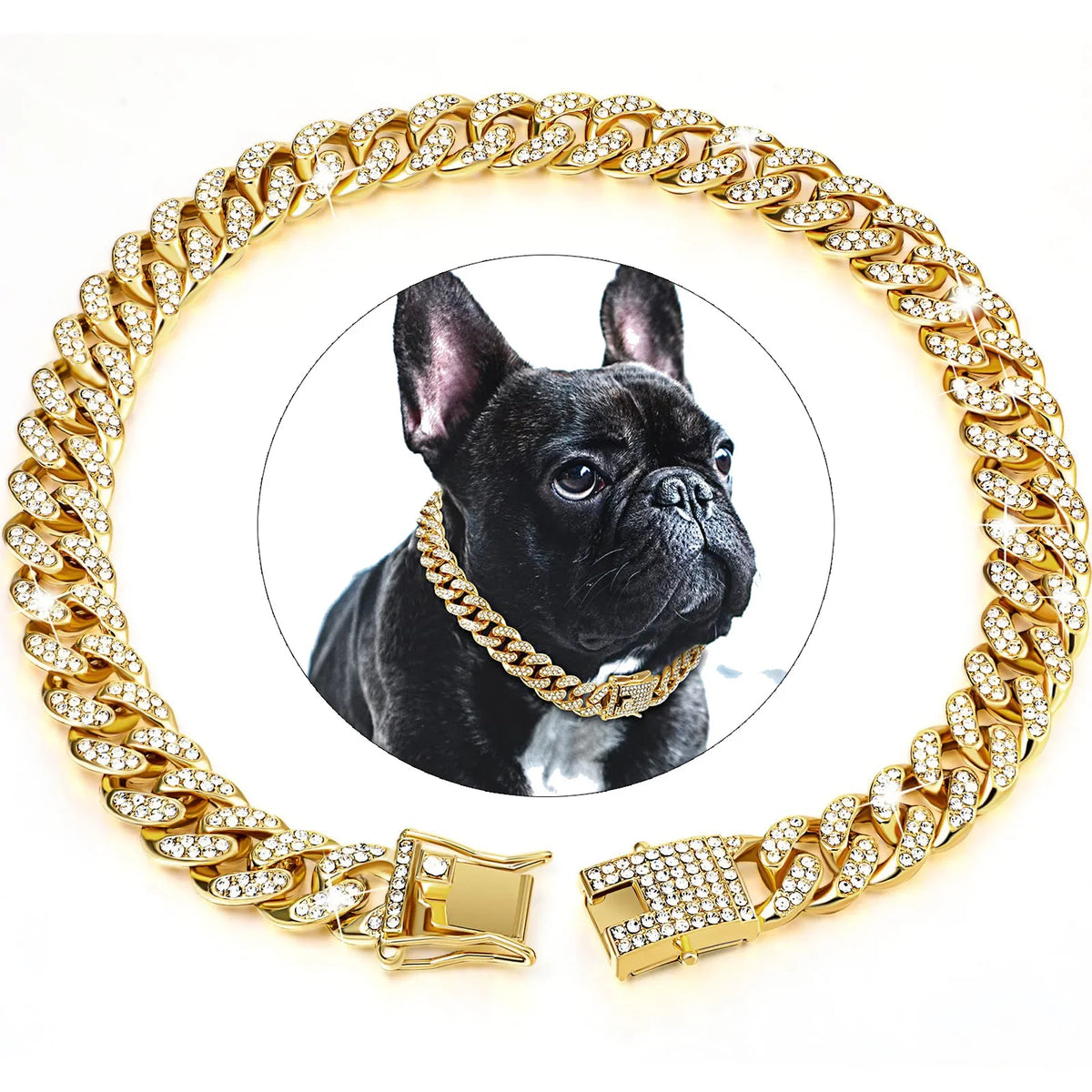 Cuban Link Dog Chain Necklace with Zirconia Stones, 6 Colors