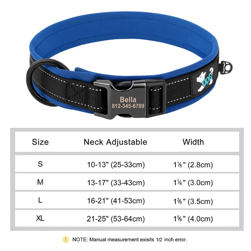 Custom Padded Nylon Dog Collar with Engraved Phone Number