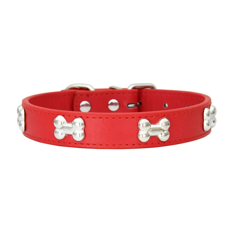 Leather Dog Collar for Small Dogs with Adjustable Buckle
