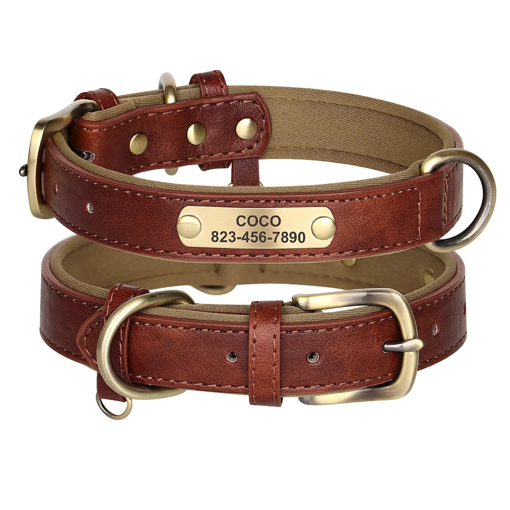 Custom Engraved PU Leather Dog Collar with Name and Phone Number