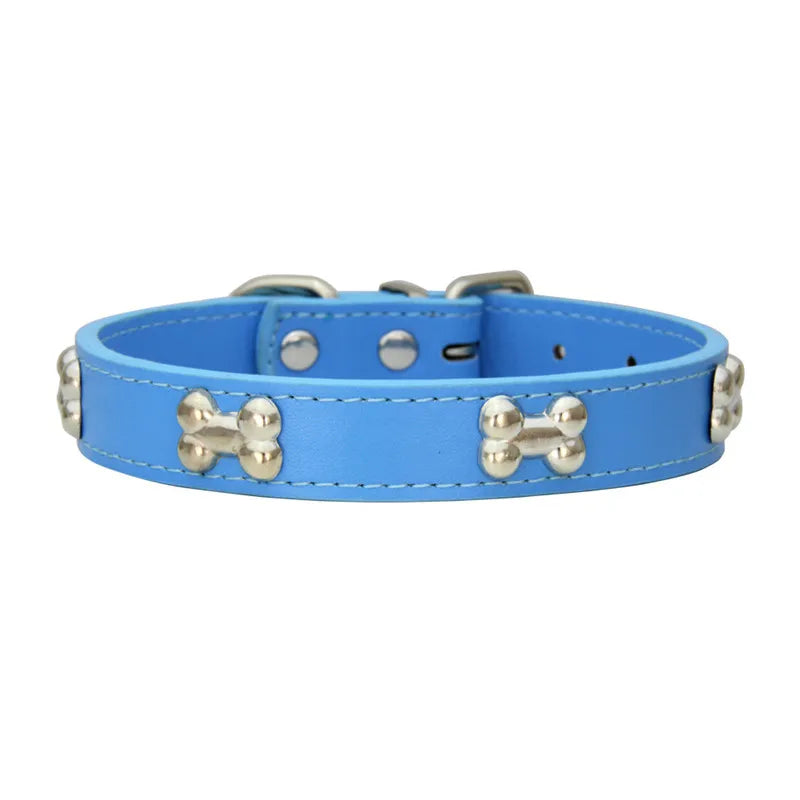 Leather Dog Collar for Small Dogs with Adjustable Buckle