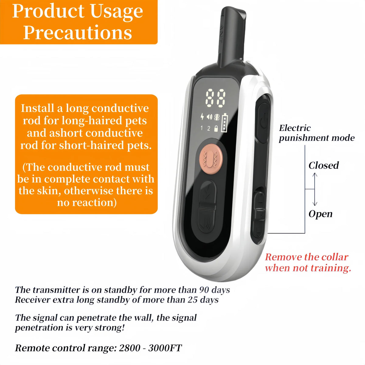 Remote Dog Training Collar with 2800 ft Range, Rechargeable
