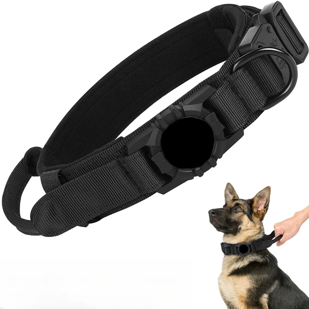 Tactical Dog Collar with AirTag Holder and Handle