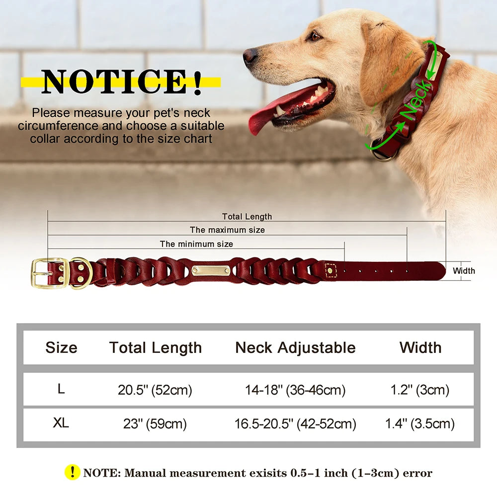Genuine Leather Personalized Dog Collar for Pitbulls and Large Dogs