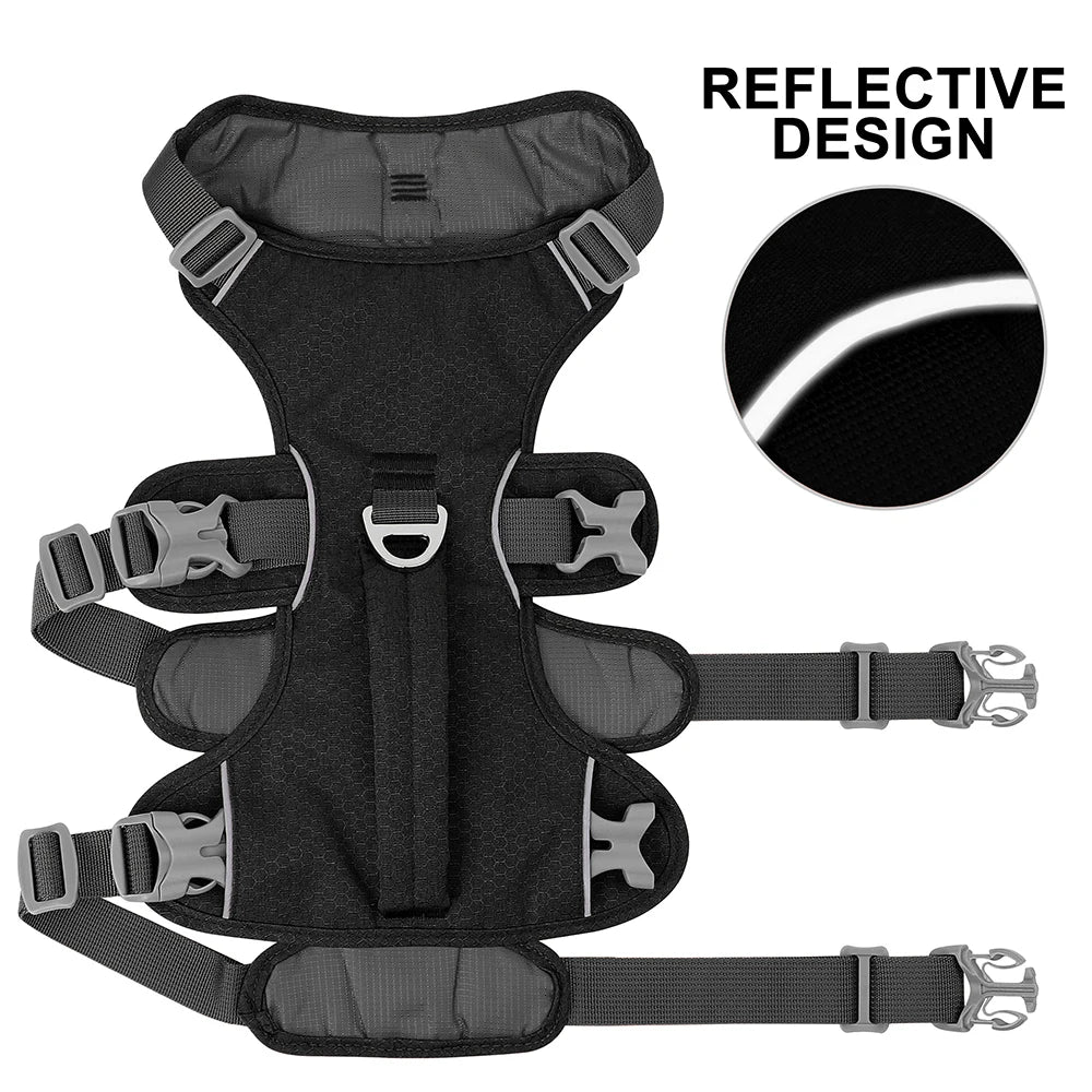 3-Strap Reflective Dog Harness with Handle and Front Clip