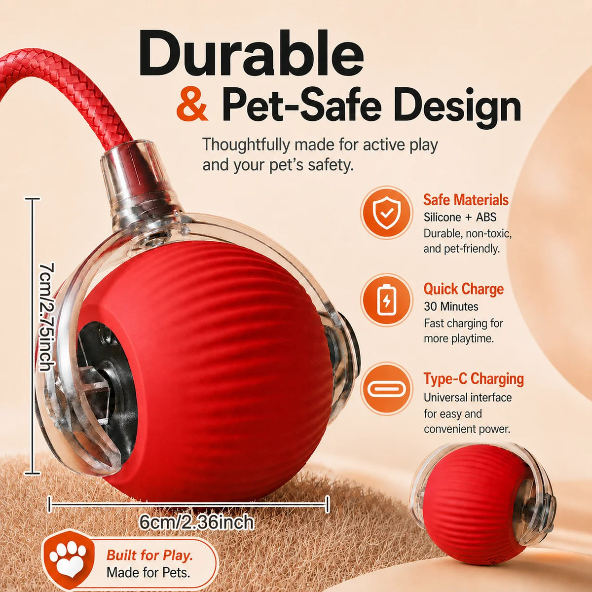 Automatic Rolling Ball Toy for Dogs, Rechargeable with 3 Modes