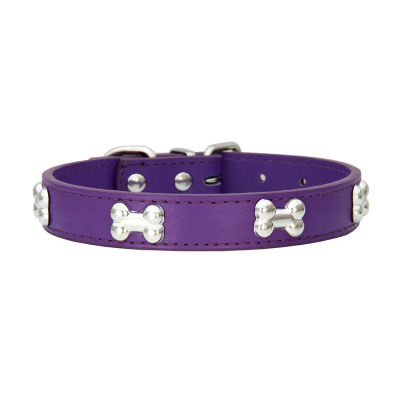 Leather Dog Collar for Small Dogs with Adjustable Buckle