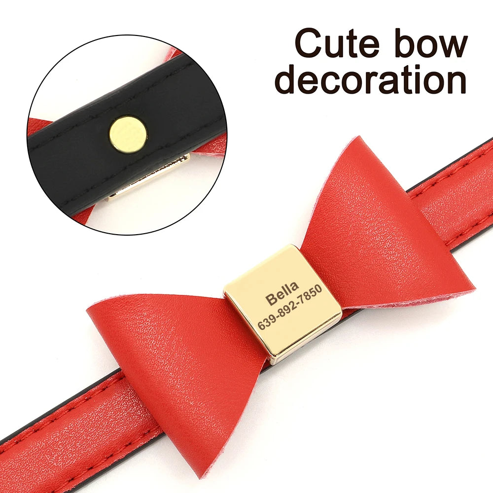 Personalized Bow Dog Collar with Rhinestones for Small Dogs