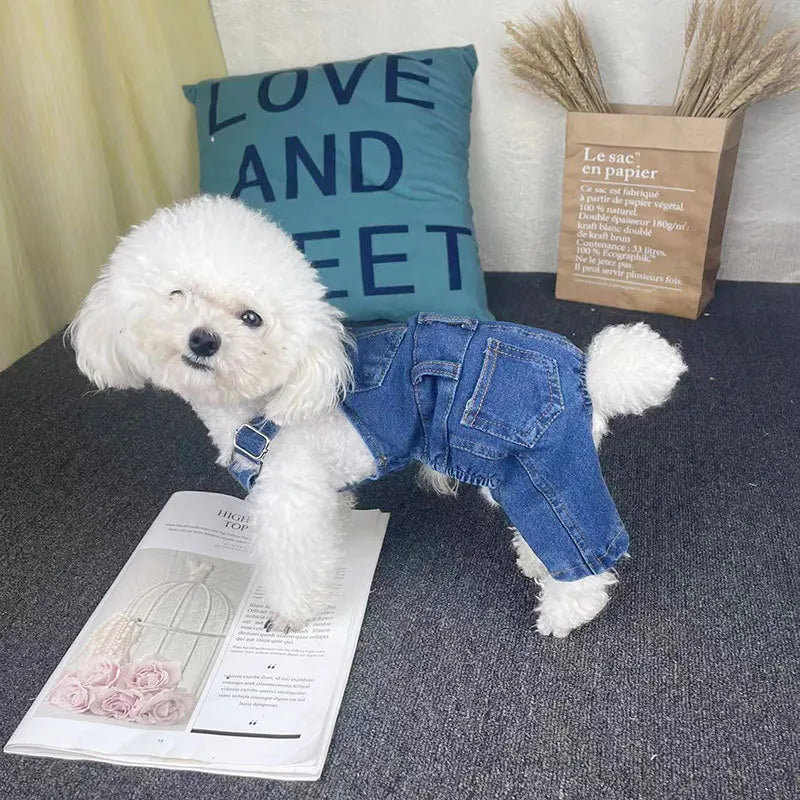 Dog Denim Overalls for Small and Medium Dogs, Adjustable Straps