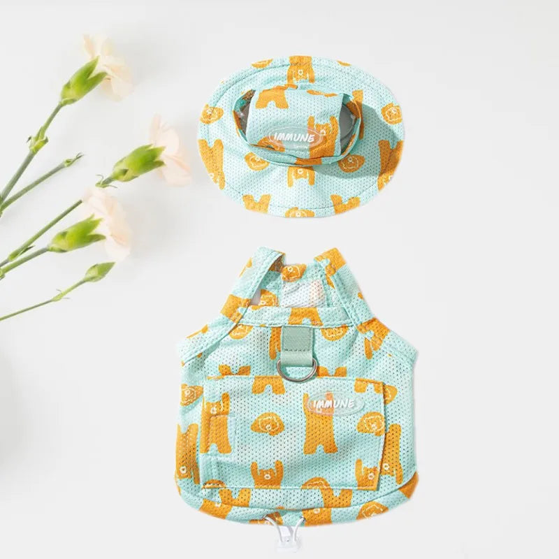 Dog Vest and Hat Set for Small Dogs, Cute Summer Outfit