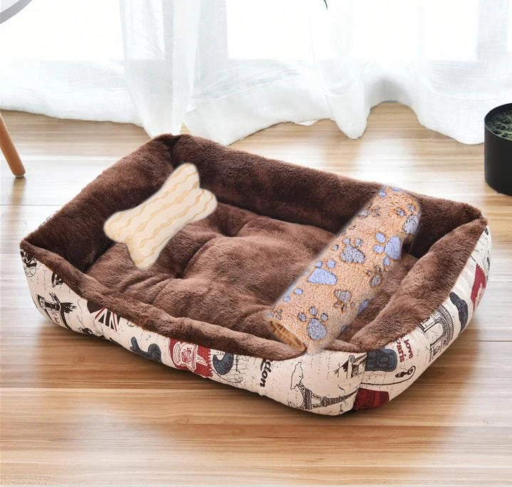 Plush Rectangle Dog Bed with Raised Sides in Candy Colors