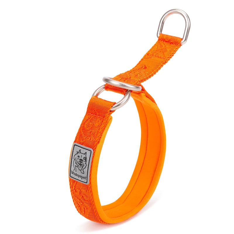 Padded Half Check Dog Collar with P Chain, Reflective Nylon