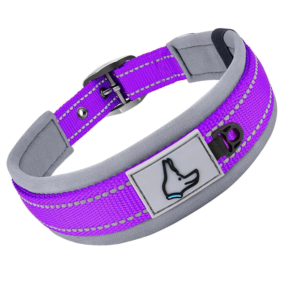 Heavy Duty Padded Dog Collar for Large Dogs, Reflective Nylon