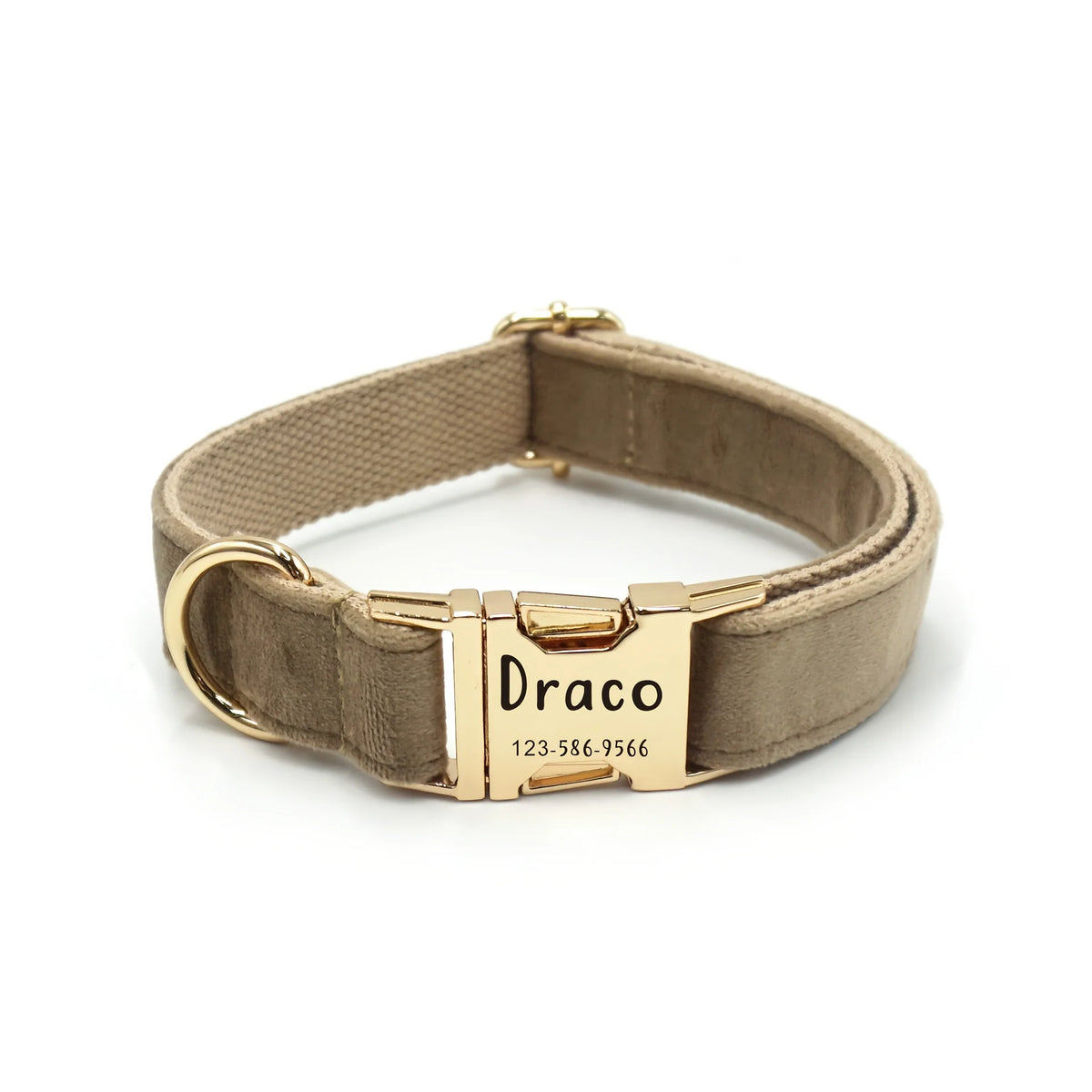 Personalized Velvet Dog Collar with Engraved Name ID Tag