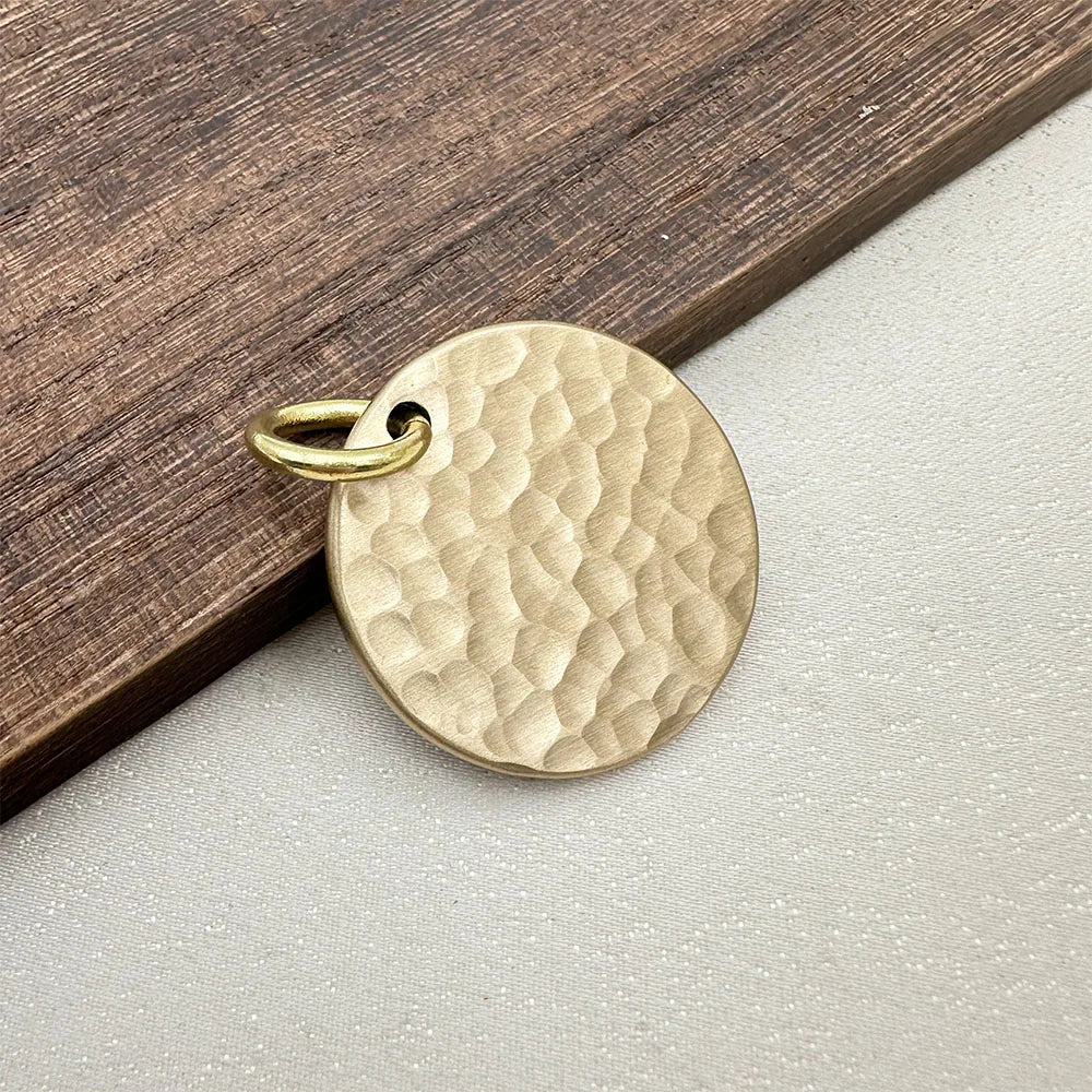 Hand Hammered Brass Dog ID Tag, Personalized Round Pet Tag