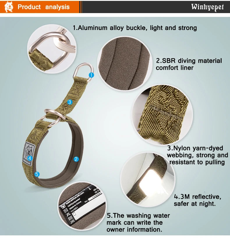Padded Martingale Dog Collar, Reflective Nylon for Training