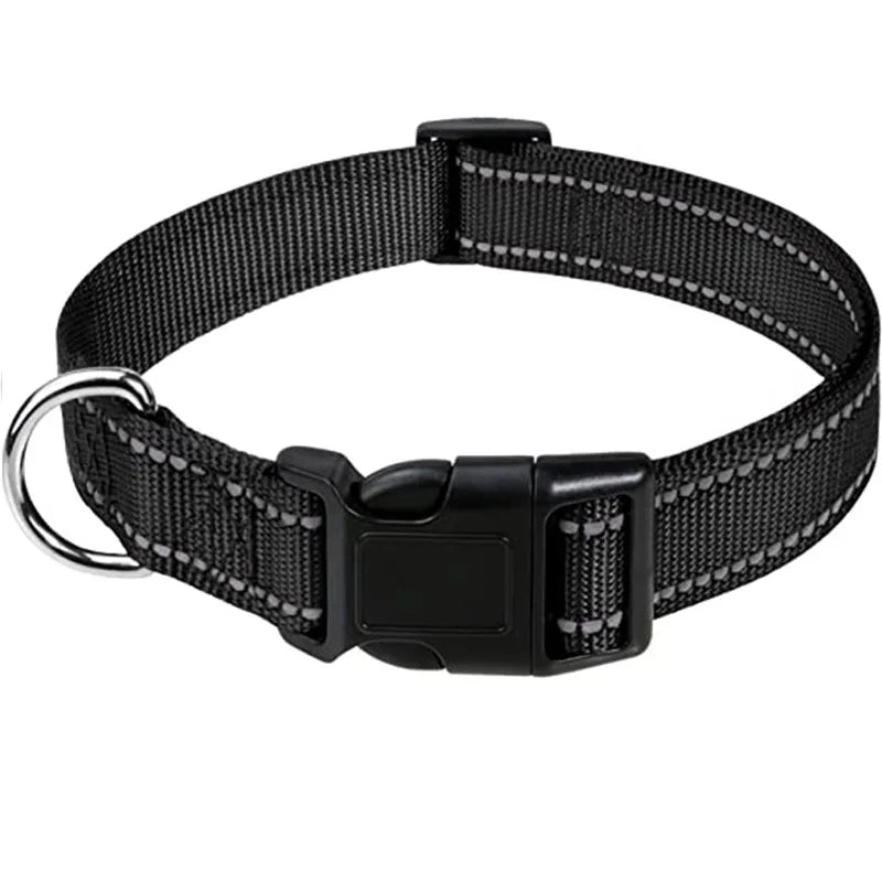 Reflective Nylon Dog Collar, Adjustable, XS to XL in 10 Colors