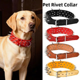 Spiked Dog Collar with Sharp Rivets, Adjustable PU Leather