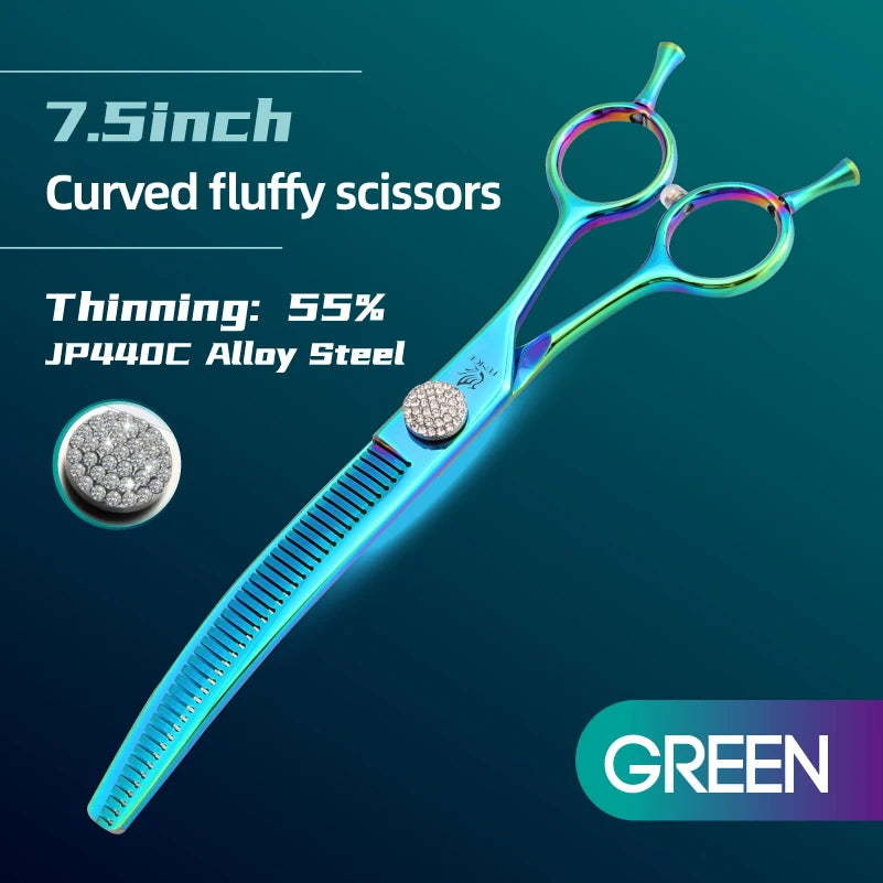 Curved Chunker Dog Grooming Scissors, 7.25 Inch 440C Steel