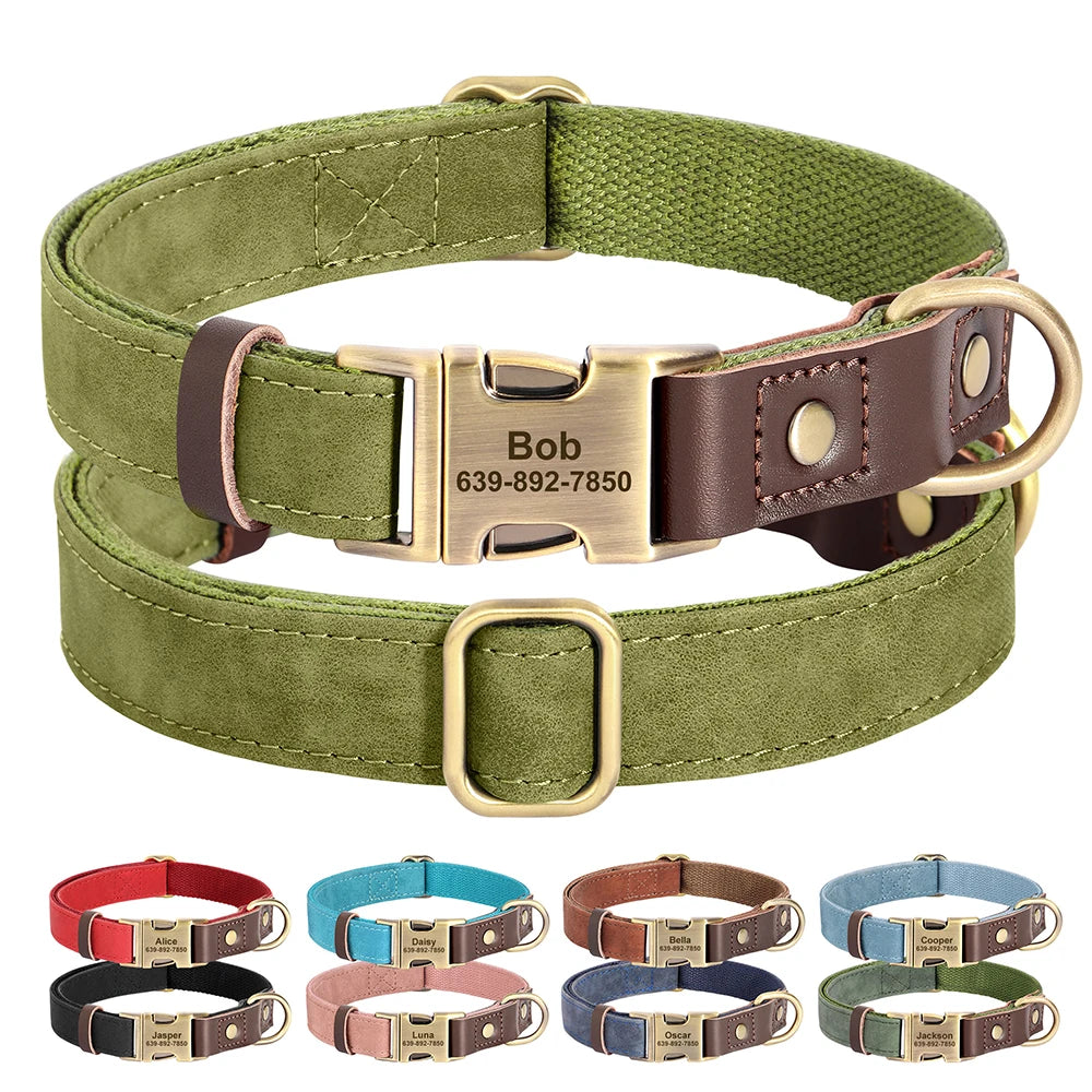 Custom Engraved Dog Collar in PU Leather, 9 Colors