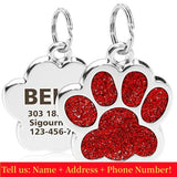 Glitter Paw Dog ID Tag, Engraved Stainless Steel Pet Tag