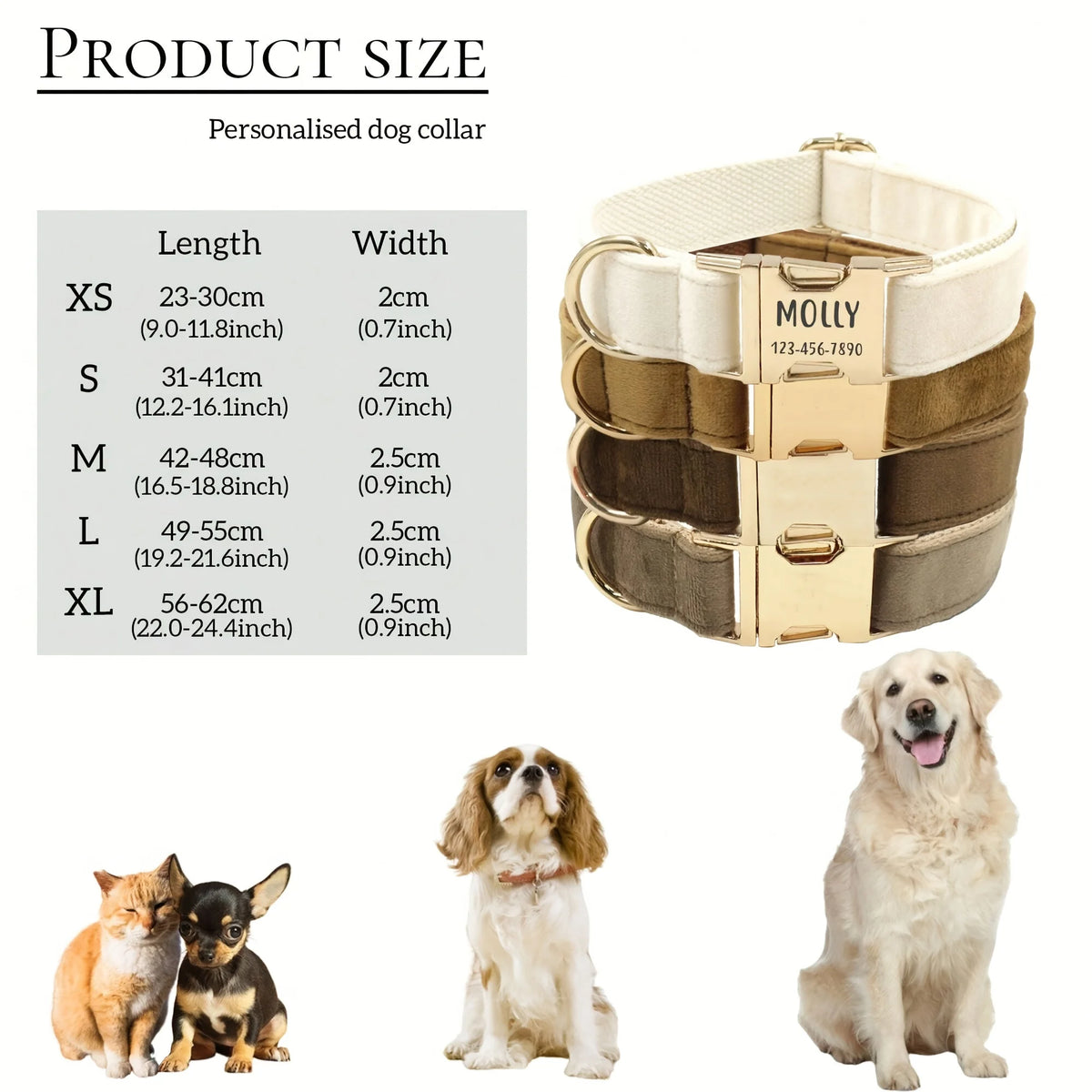 Personalized Velvet Dog Collar with Engraved Name ID Tag