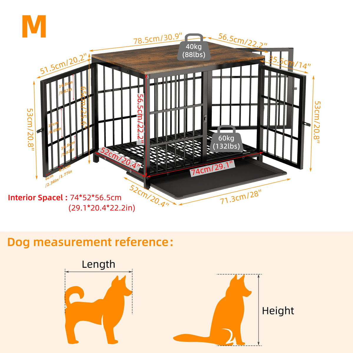 Wooden Dog Crate Furniture End Table, M to 2XL Sizes