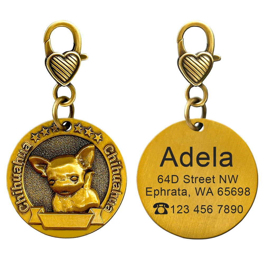 Engraved Copper Finish Dog Tag for Large Dogs, Personalized