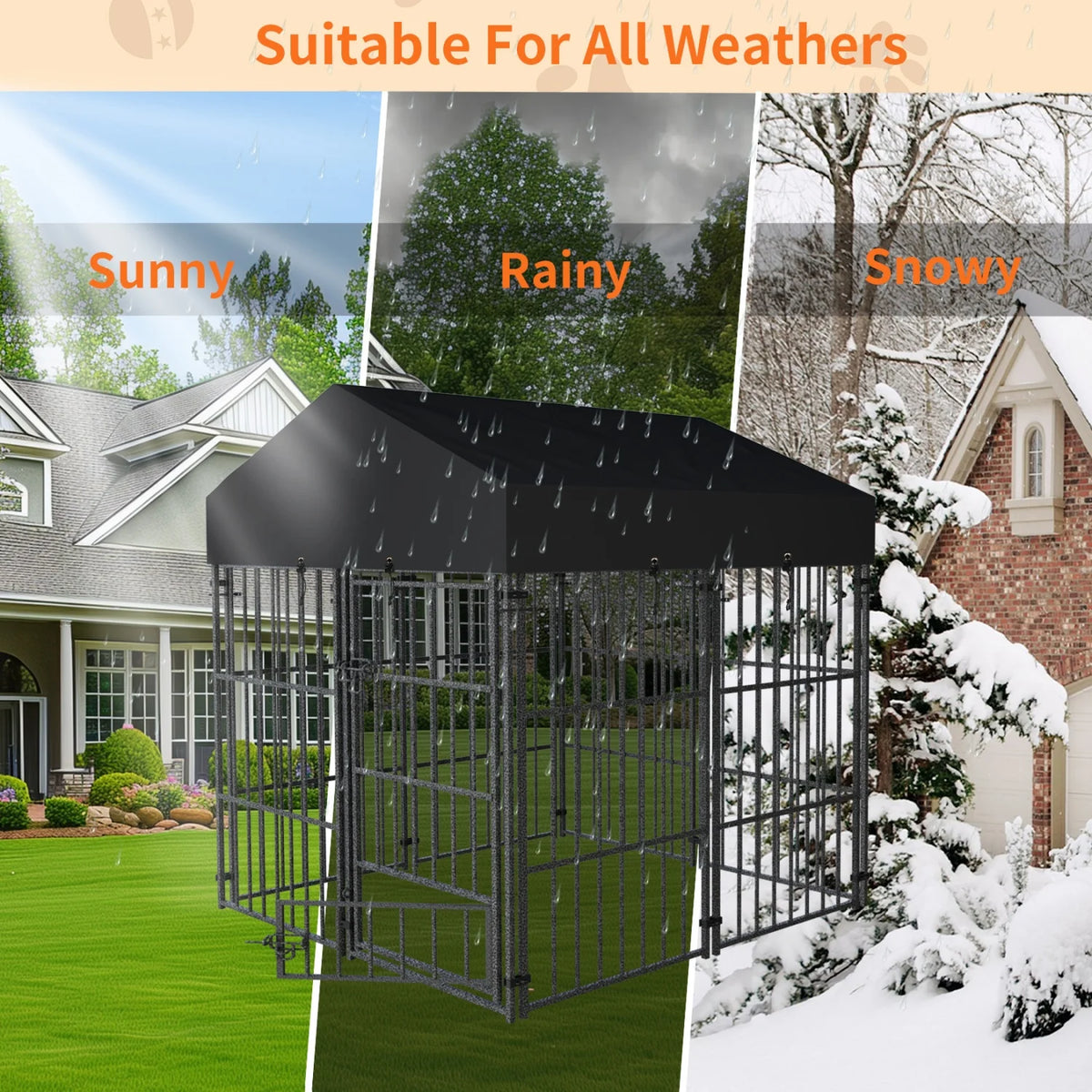 Outdoor Dog Kennel with Roof, Heavy Duty Metal Run