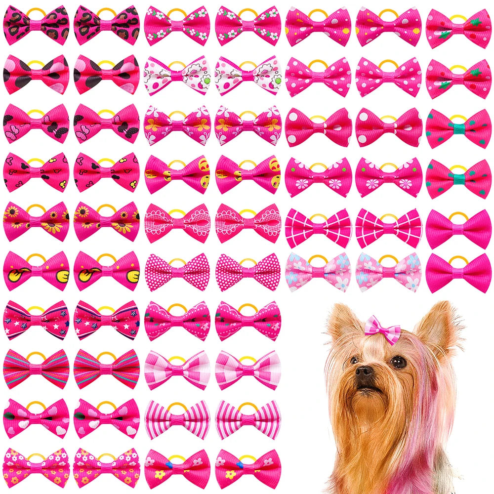 Dog Hair Bows with Rubber Bands, Mixed Colors, 10 to 30 Pack