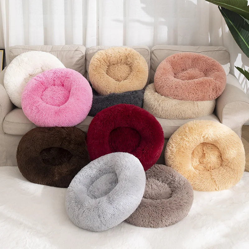 Fluffy Donut Dog Bed, Round Plush Bed for Small to Large Dogs