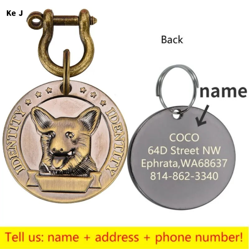 Personalized Engraved Dog ID Tag with Name, Phone and Address