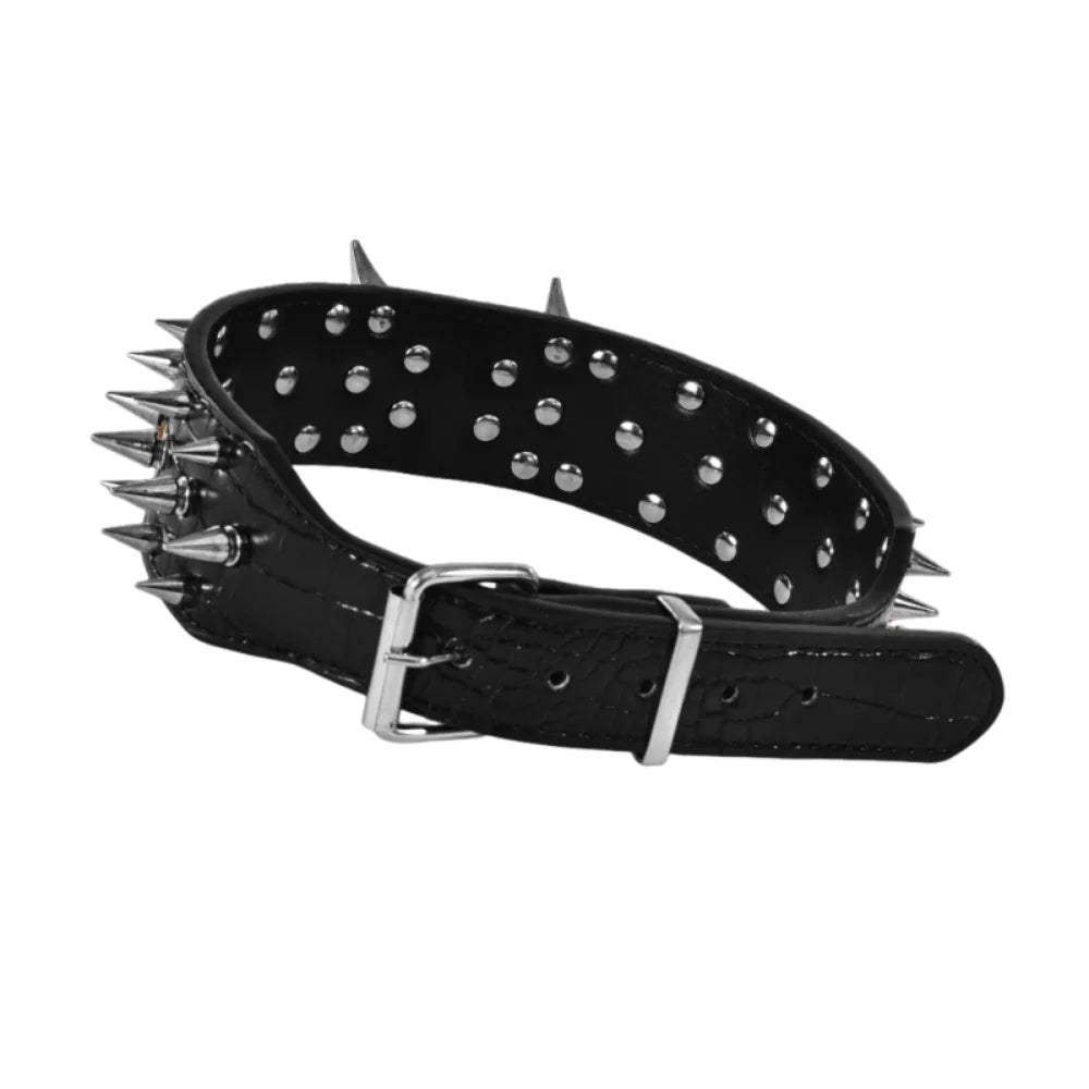 Spiked Dog Collar with Sharp Rivets, Adjustable PU Leather