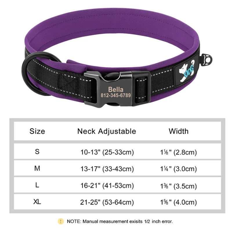 Custom Padded Nylon Dog Collar with Engraved Phone Number